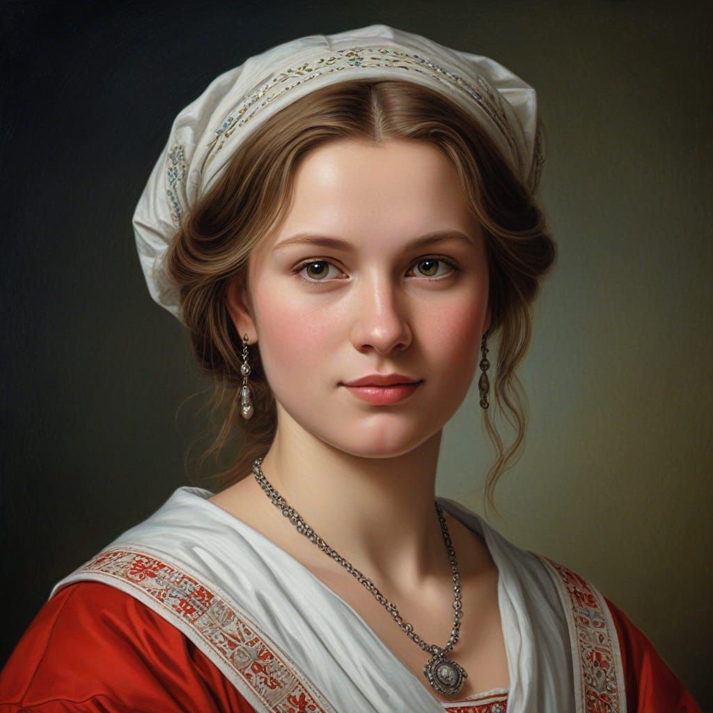 Norwegian Woman Portrait in Classical Oil Painting Style