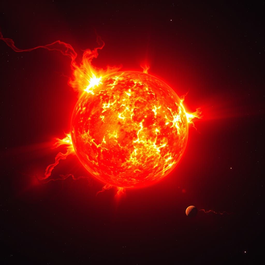 Surreal Cosmic Sunburst with Exploding Planet