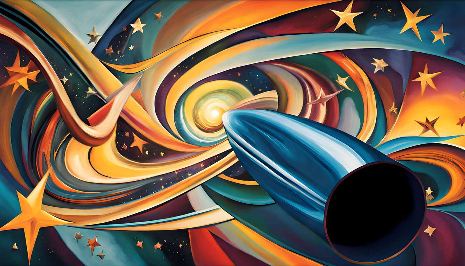 Cosmic Hyper Velocity Cylinder in Vibrant Oil Painting