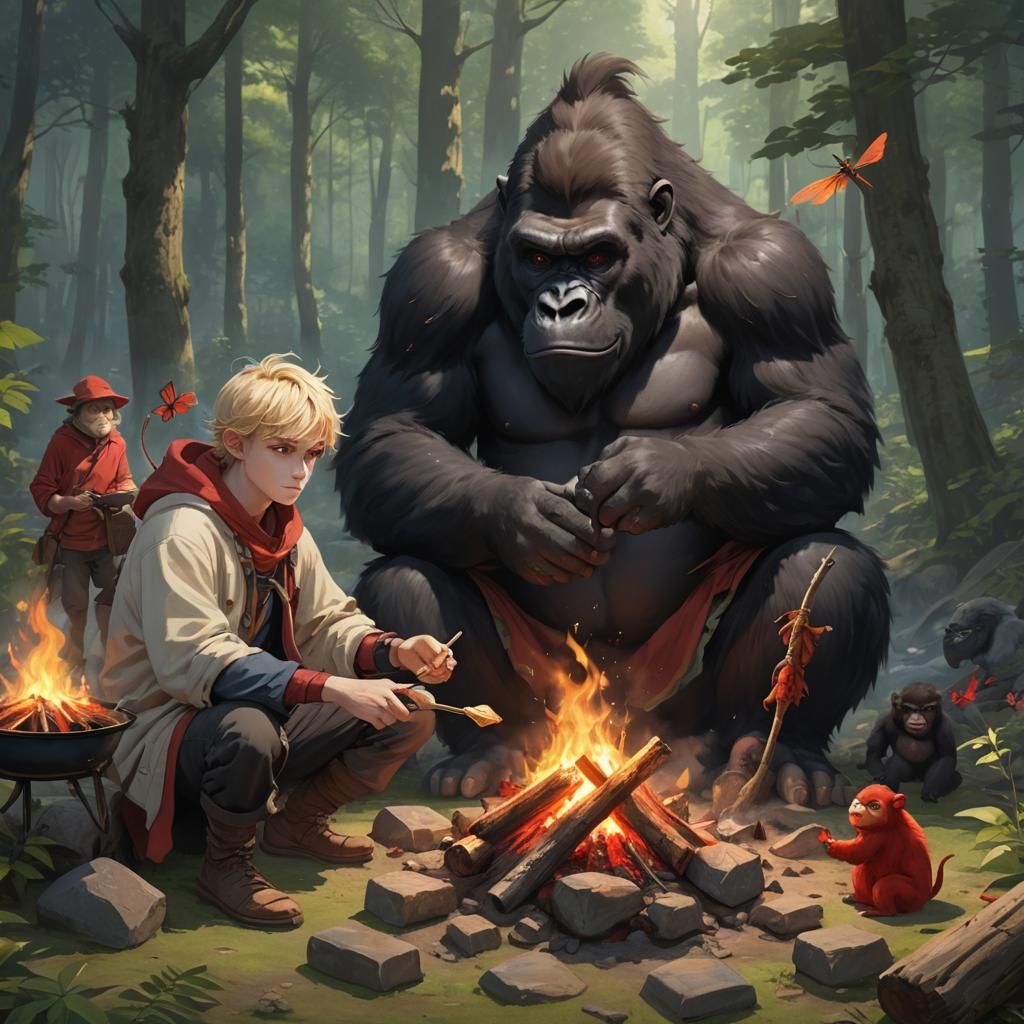 Wizard Campfire Scene in Anime Style