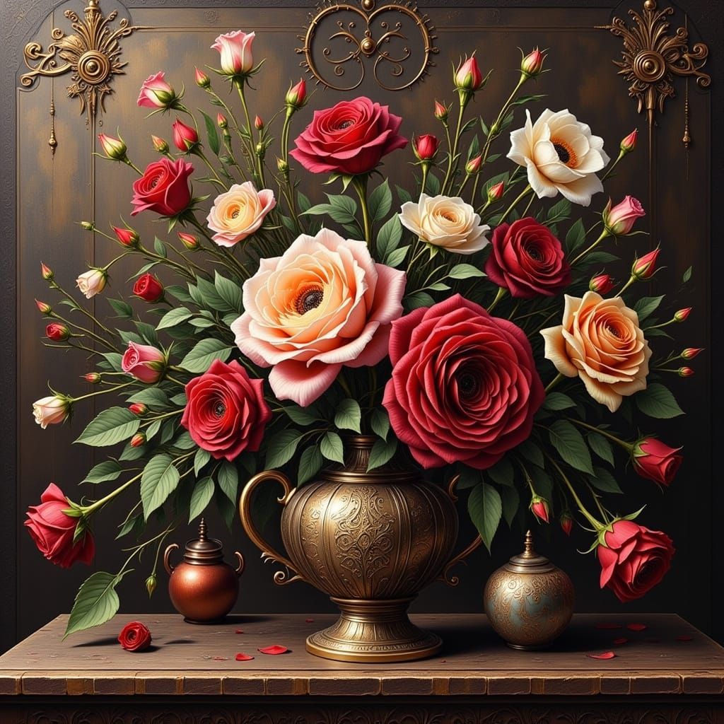 Steampunk Floral Still Life with Roses