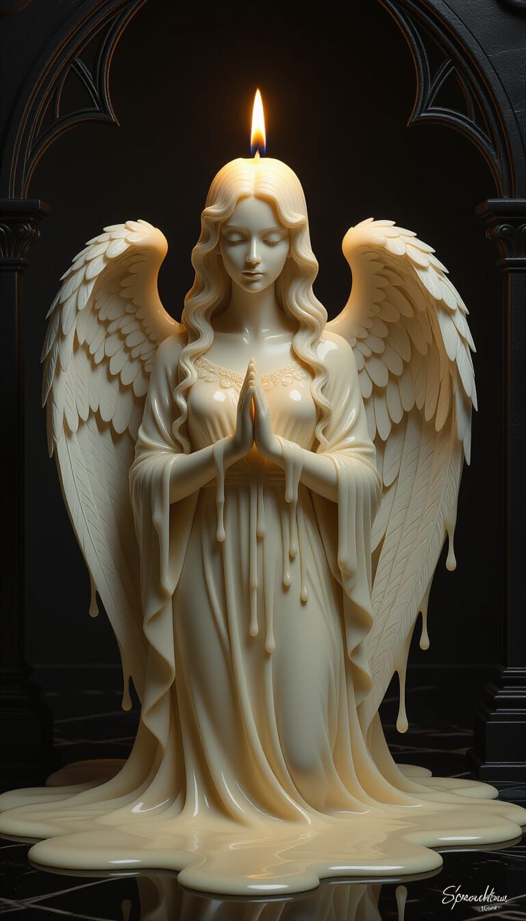 Melting Wax Angel Sculpture in Baroque Style