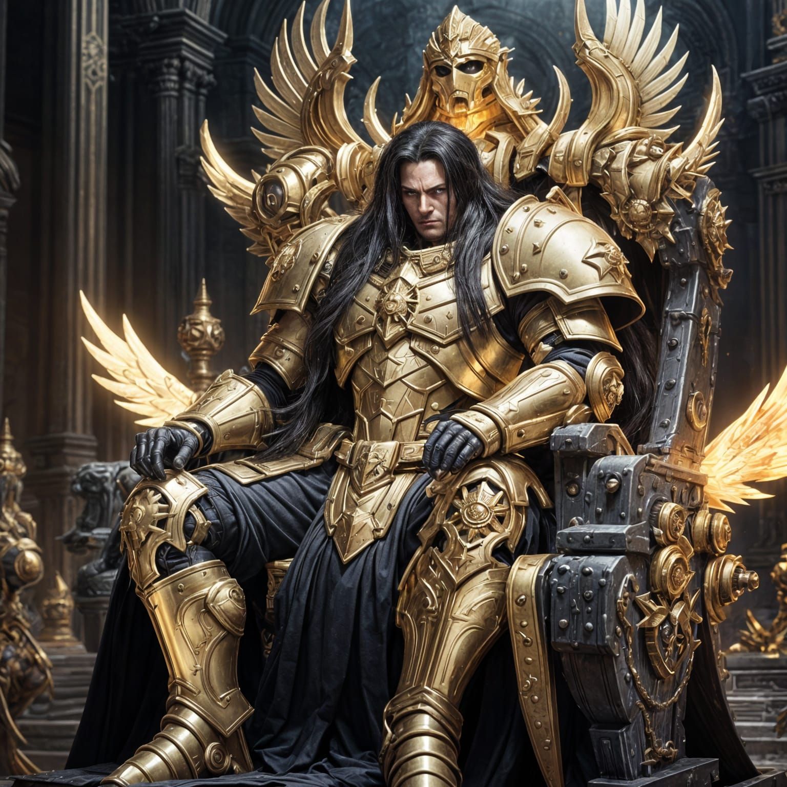 Emperor of Mankind in Golden Armor: 3D Anime Art