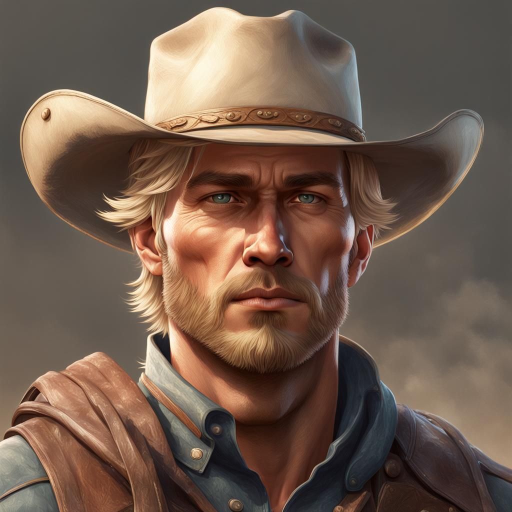 Hyperdetailed Cowboy Portrait in Triadic Colors