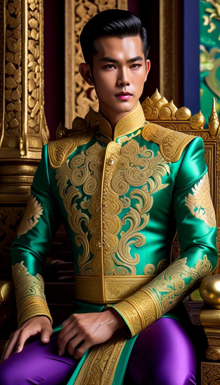 Siamese Cat and Owner in Ornate Thai Throne Room