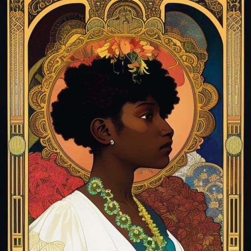 Portrait of a Black Woman in Art Nouveau Style