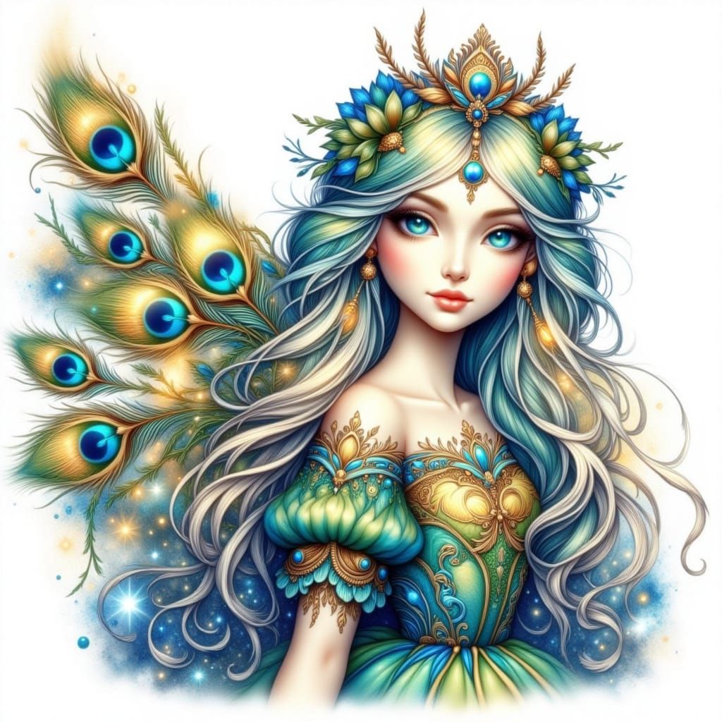 Enchanting Peacock Fairy in Ethereal Atmosphere