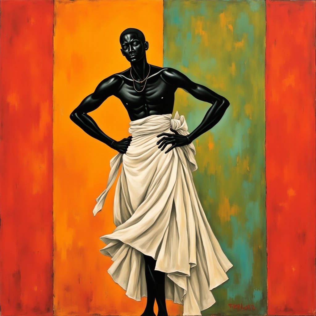 Majestic Figure in White Dhoti on Red Saffron Background