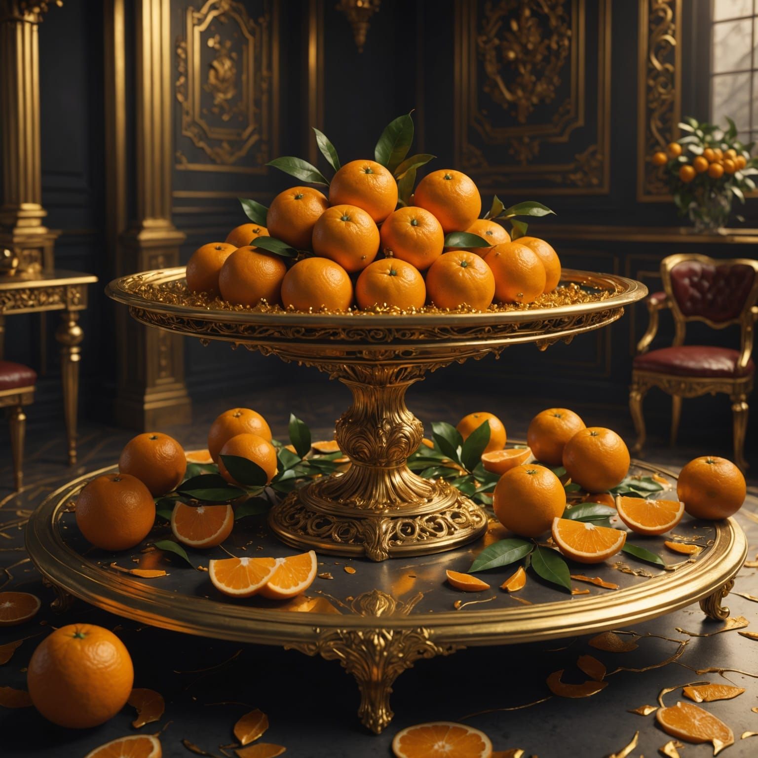 Oranges Amidst Luxurious Gold Accents