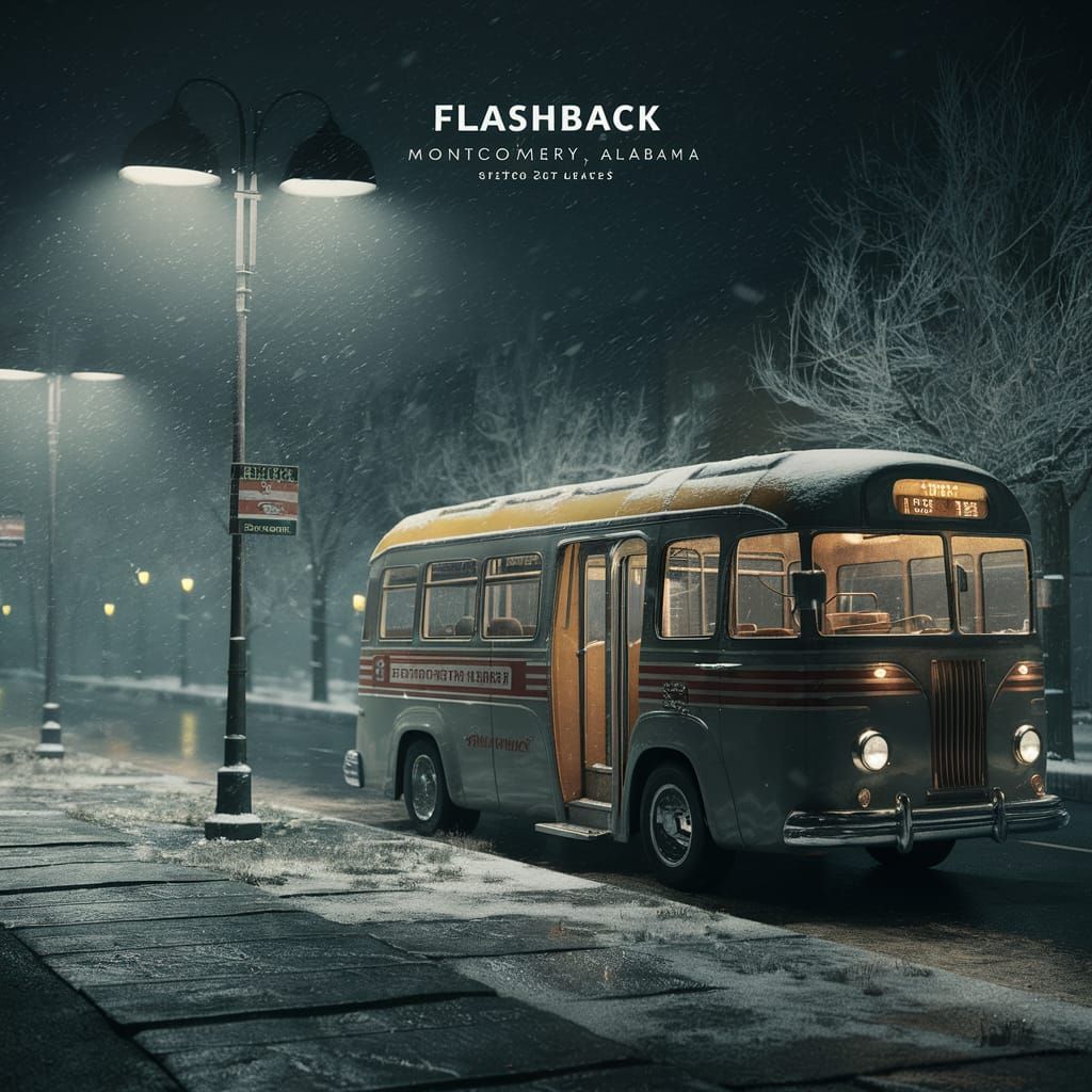 1955 Montgomery Alabama Winter Night Bus Scene