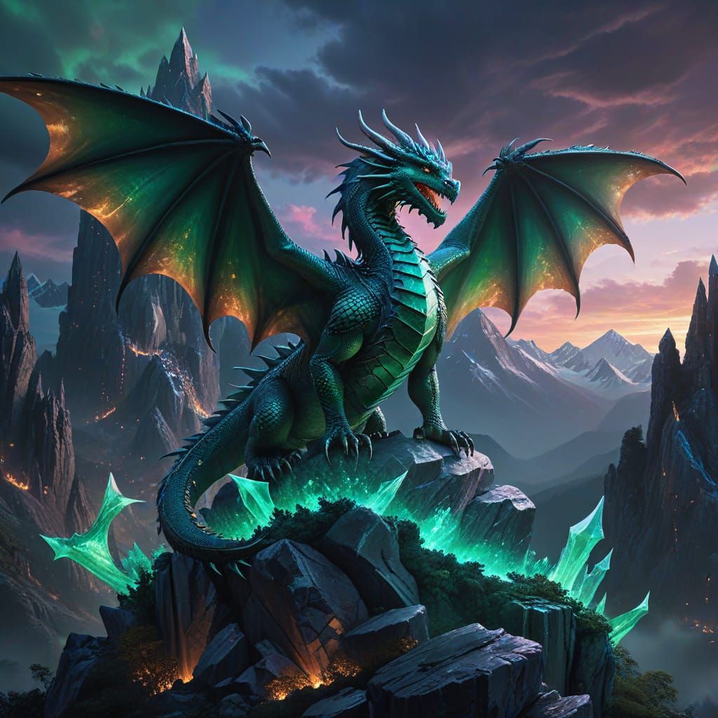 Dragon Soars Above Crystal Towers in Vibrant Digital Paintin...