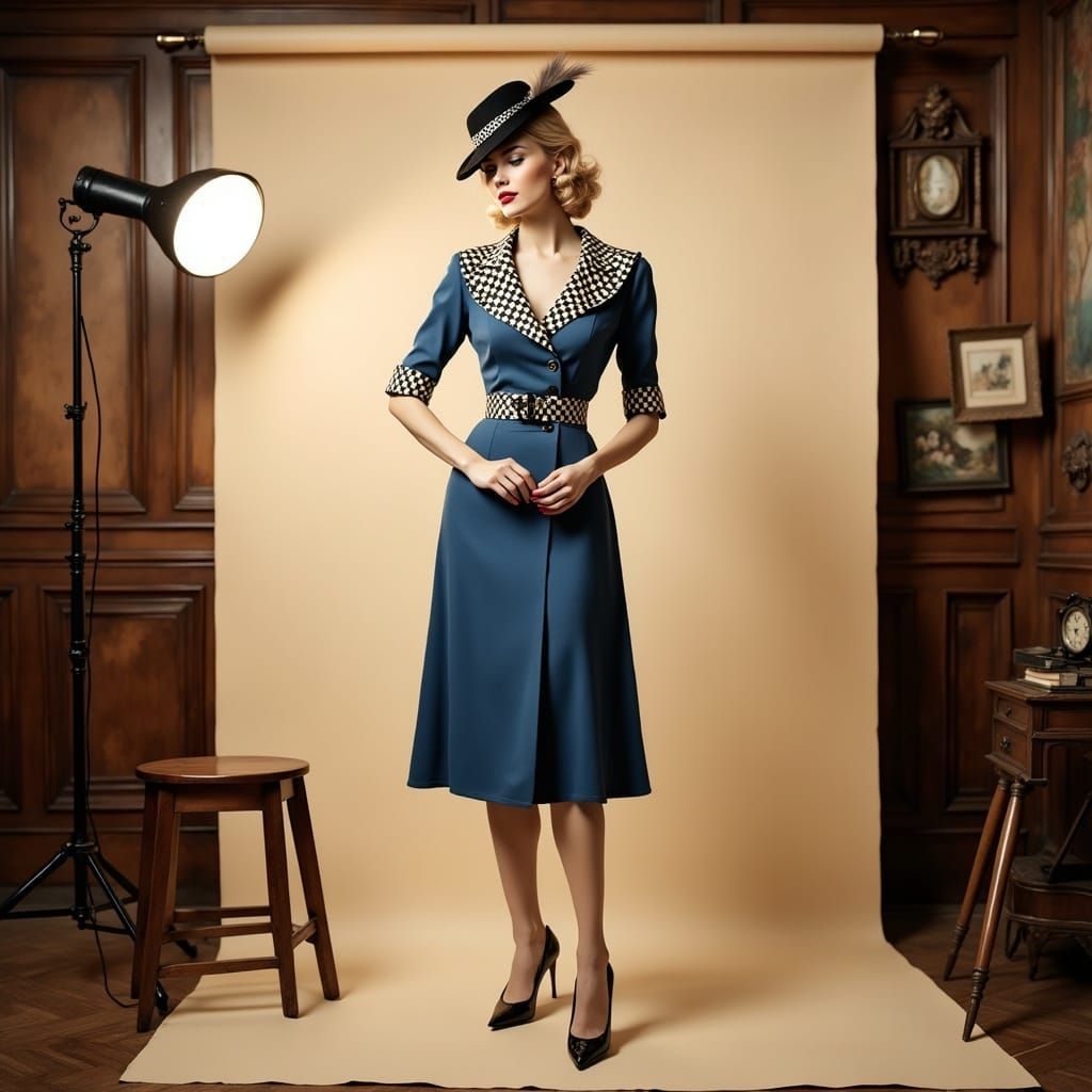 Vintage Pin-Up Goddess in Checkerboard Elegance