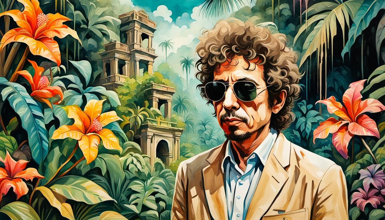 Bob Dylan Portrait in Watercolor Pop Art Style