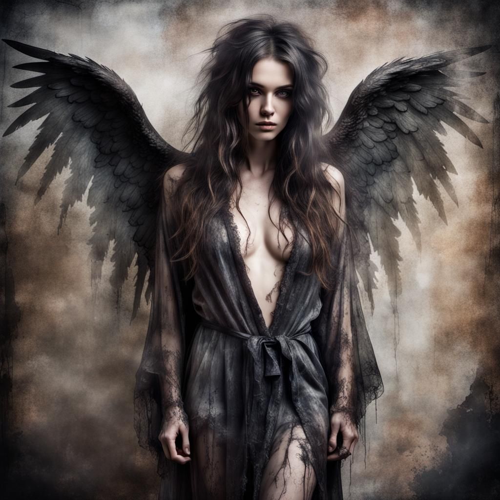 Grunge Fallen Angel in Gothic Style