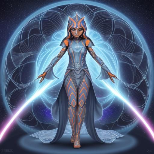 Ahsoka Tano as Goddess with Flowing Cosmic Dress