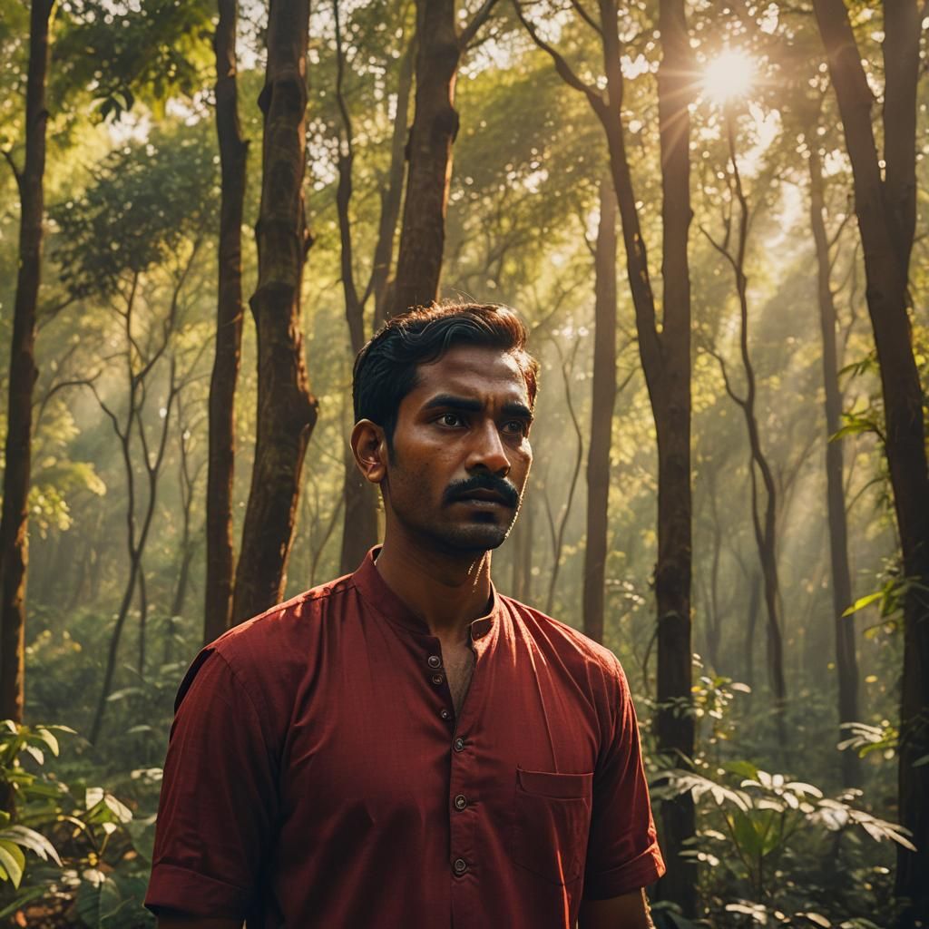 Cinematic Portrait of Indian Man in Forest