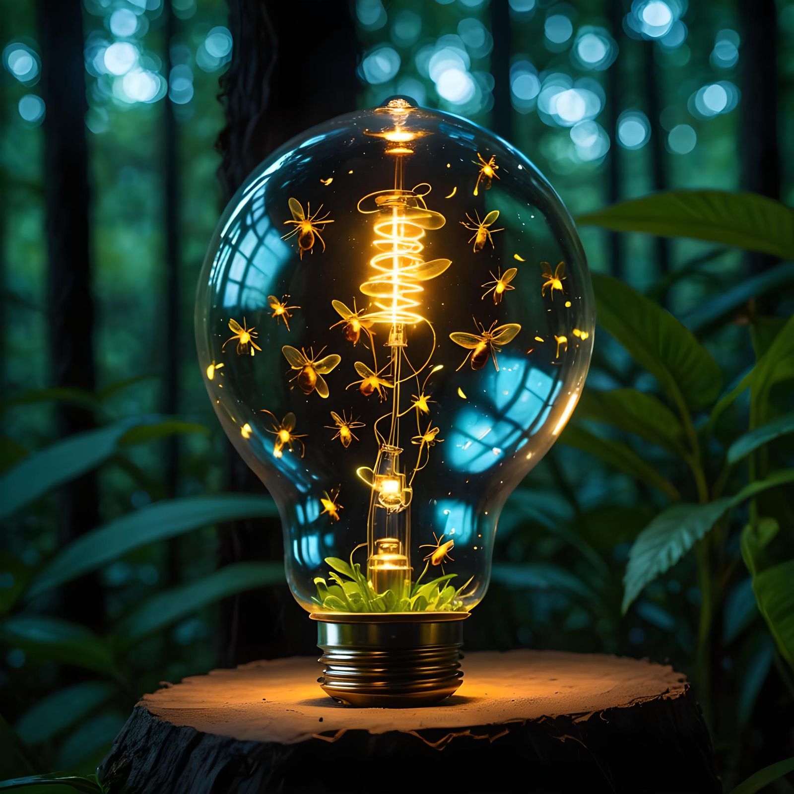 Magic Fireflies Glow Inside Vintage Lightbulb