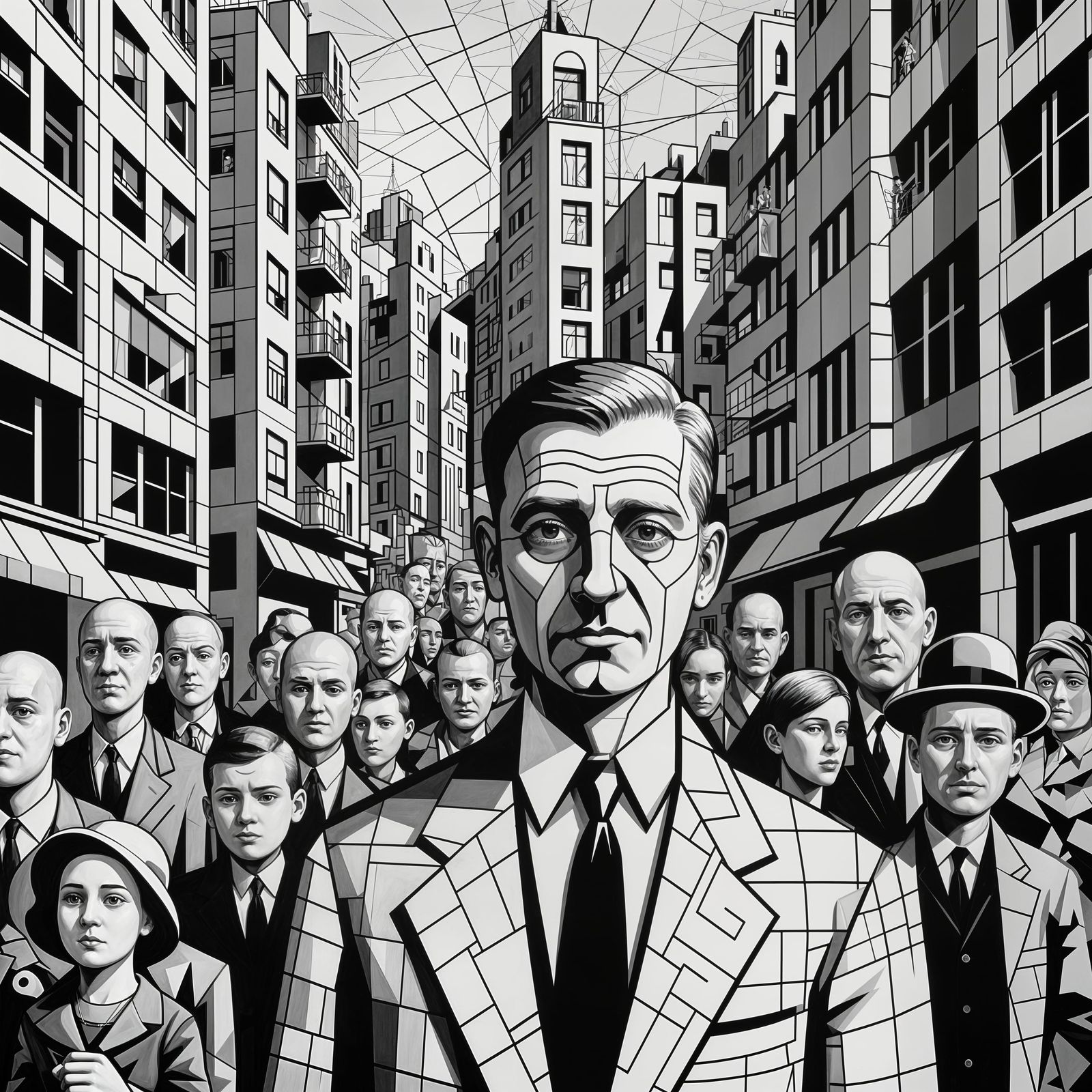 Metropolis Scene in Geometric Art Deco Style