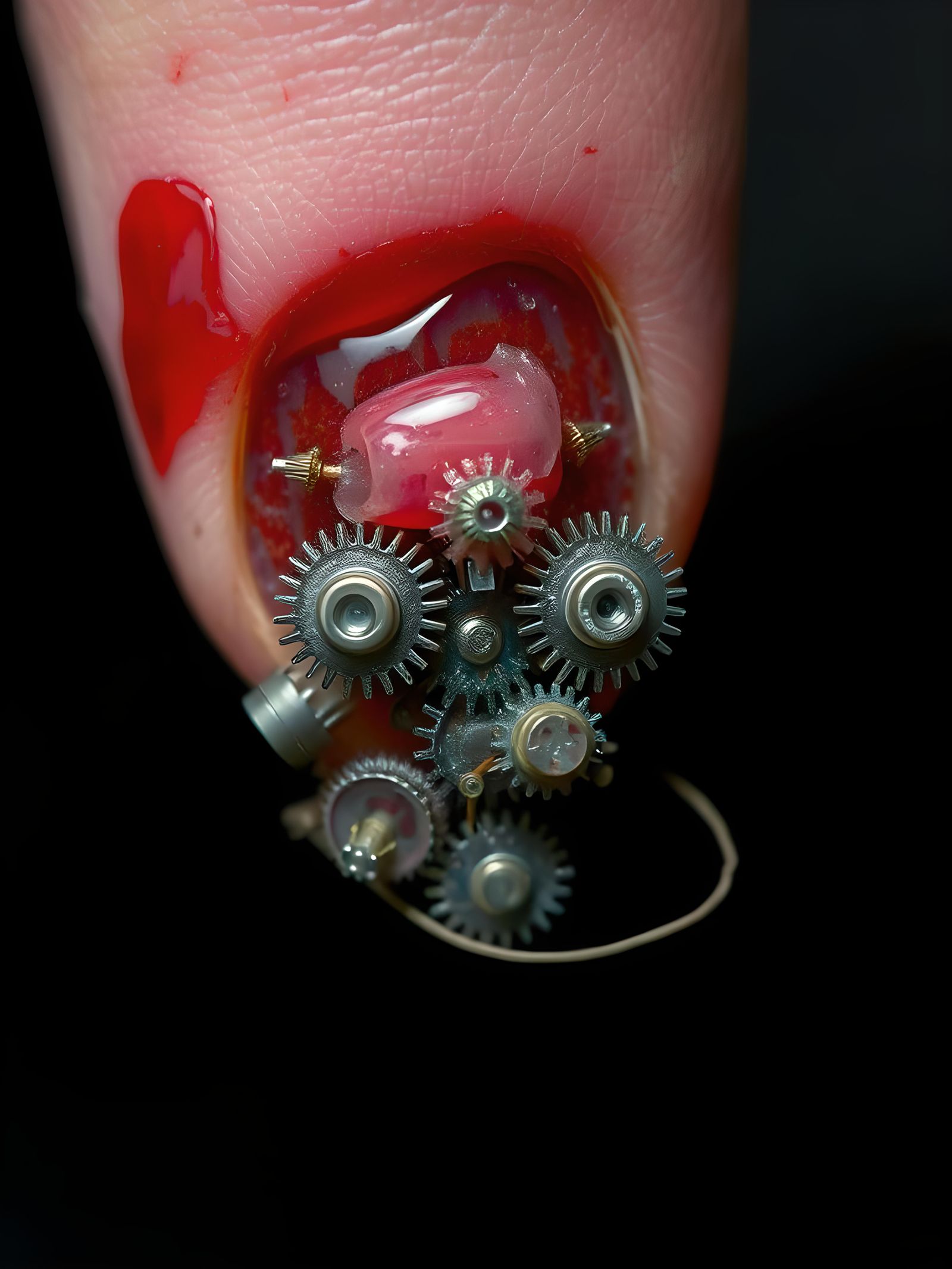Gears and Wiring Underneath a Fingernail