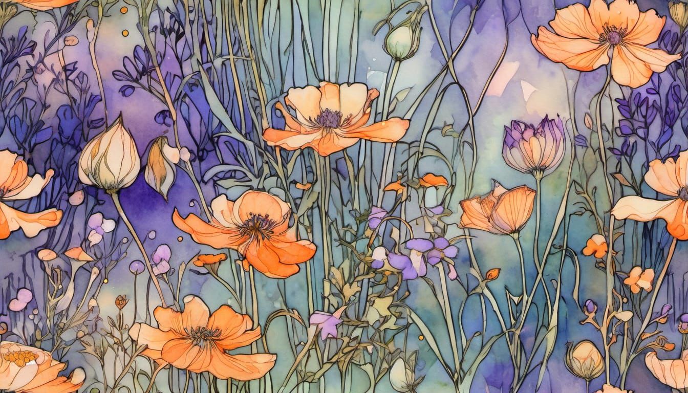 Ethereal Wildflowers in Vibrant Watercolour