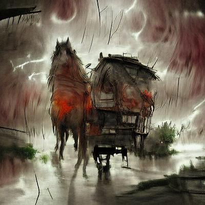 Horse, wagon and storm