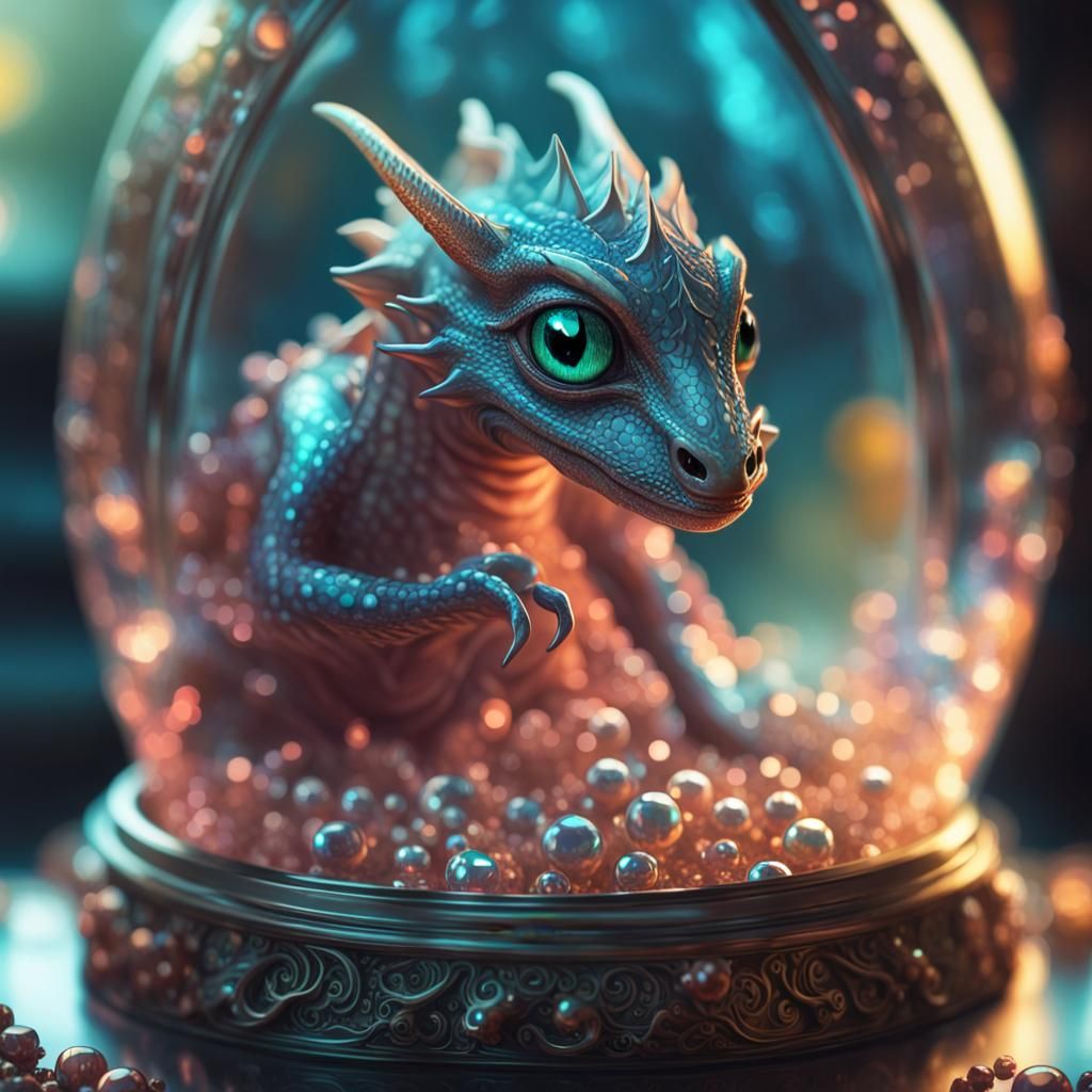 Iridescent Baby Dragon with Glass Jewelry
