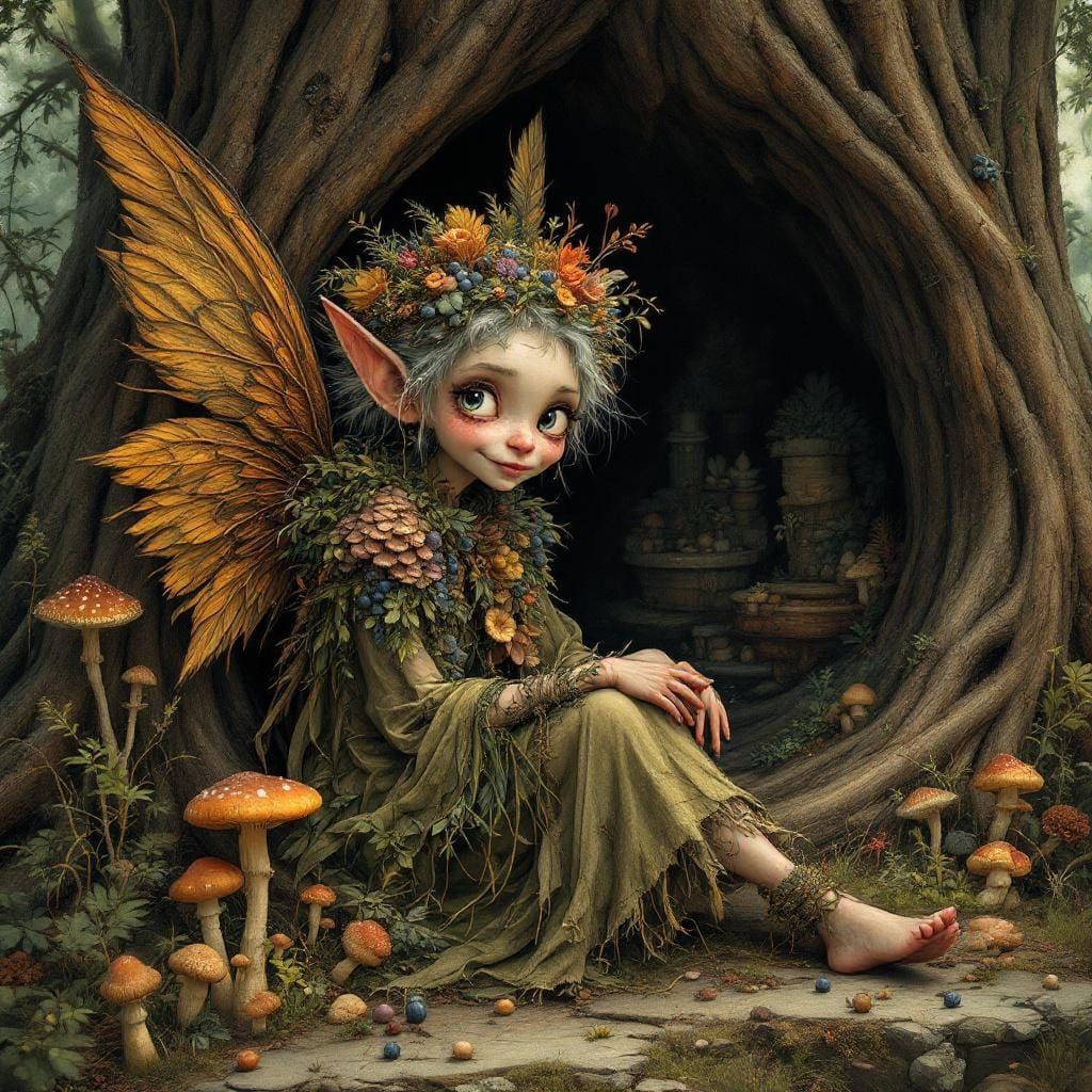 Ethereal Fairy Home in Redwood Tree, Digital Painting