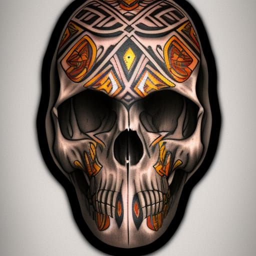 Tribal Skull Tattoo Concept Art in Deep Color