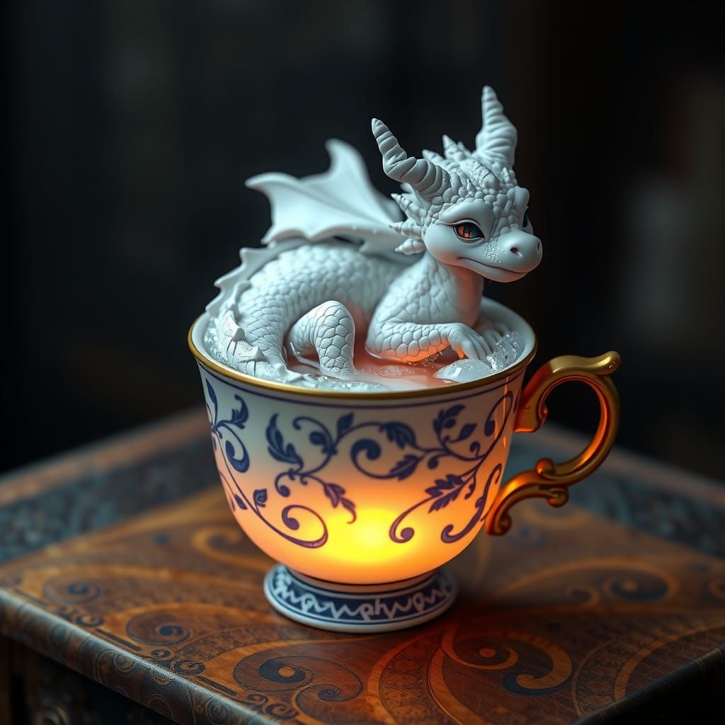 Whimsical White Dragon Takes a Bath in a Delicate Porcelain ...