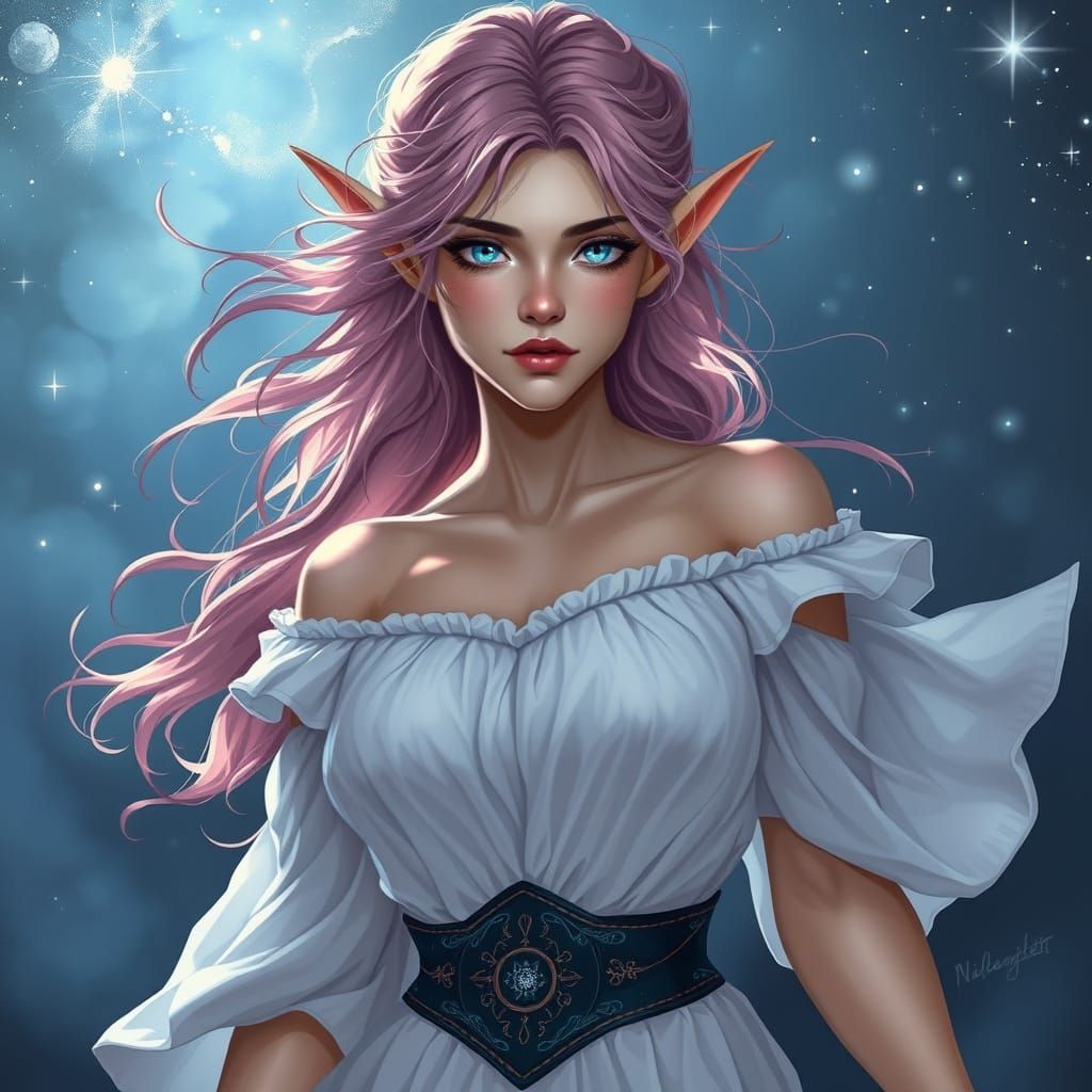 Ethereal Elf Maiden Under Starlight