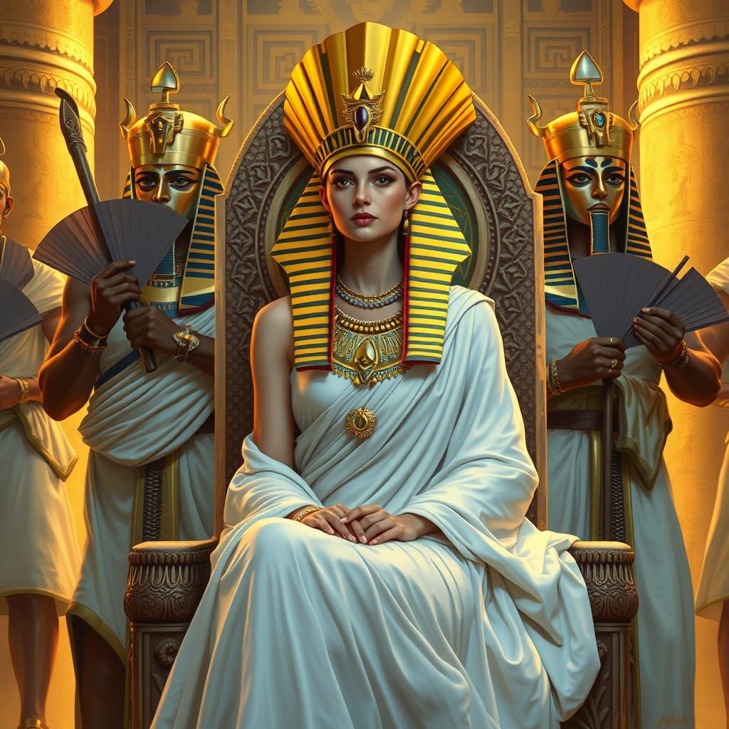 Egyptian Queen in Luxurious Golden Regalia