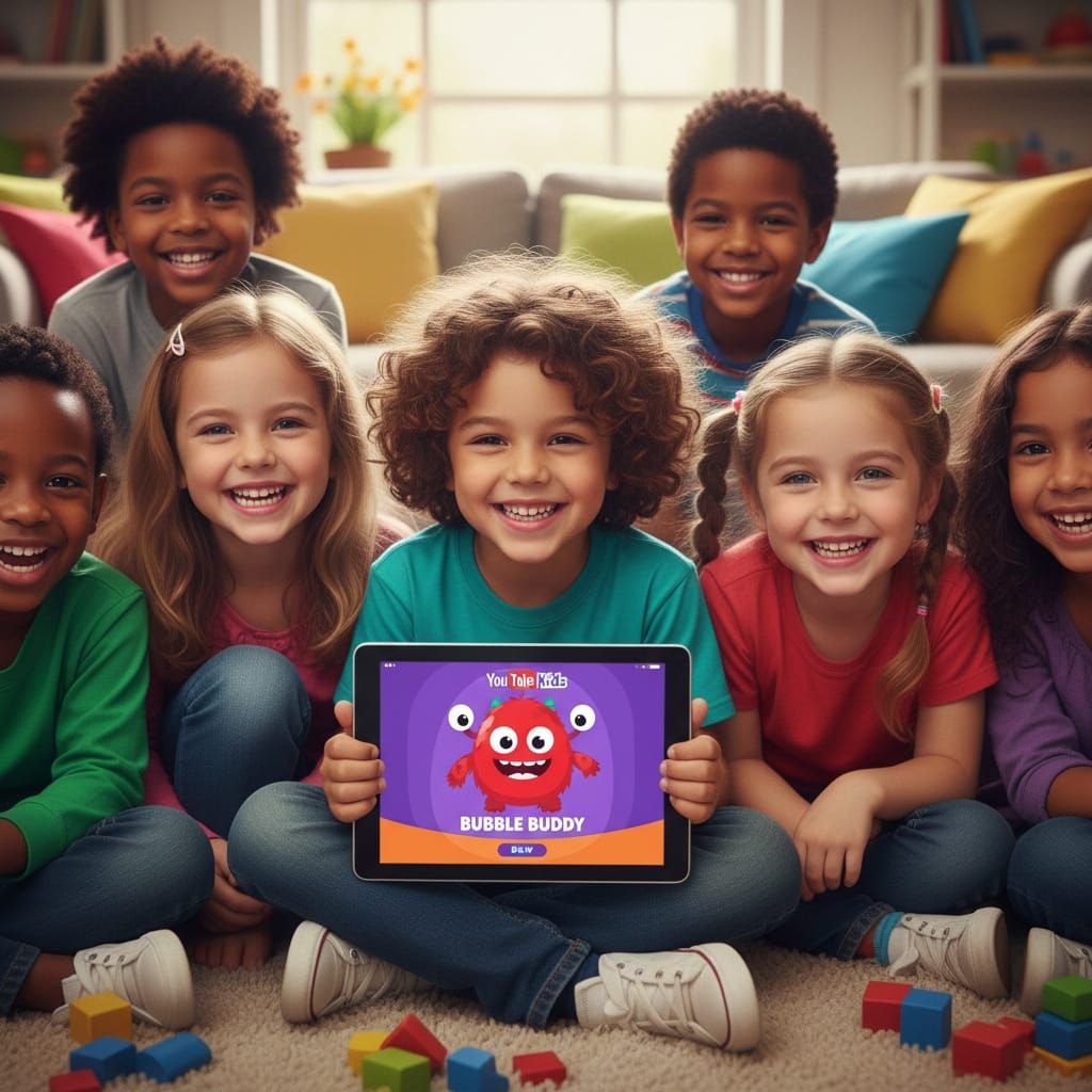 Children Enjoying YouTube Kids iPad in 2015 Art Style