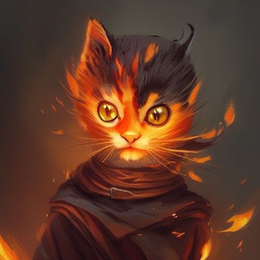Cute Fire Mage Kitten in Digital Art Style
