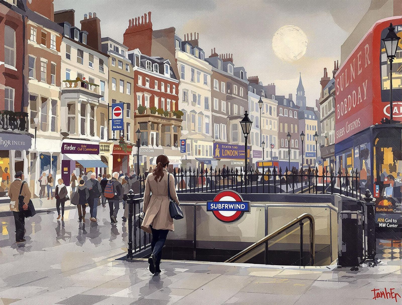 London Street Scene in Impressionist Realist Style