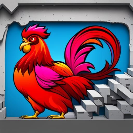 Fantastical Graffiti Rooster in Bright Colors