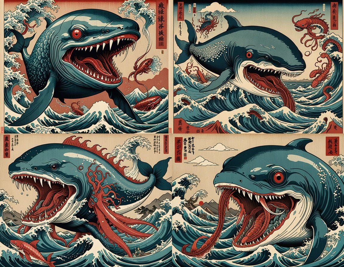 Vibrant Ukiyo-E Inspired Horror Monster