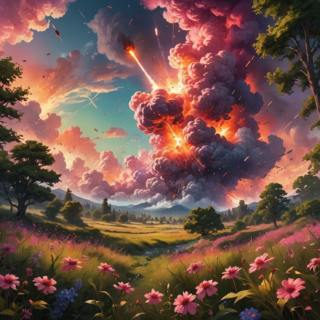 Exploding Cherry Bombs in Lush Green Field