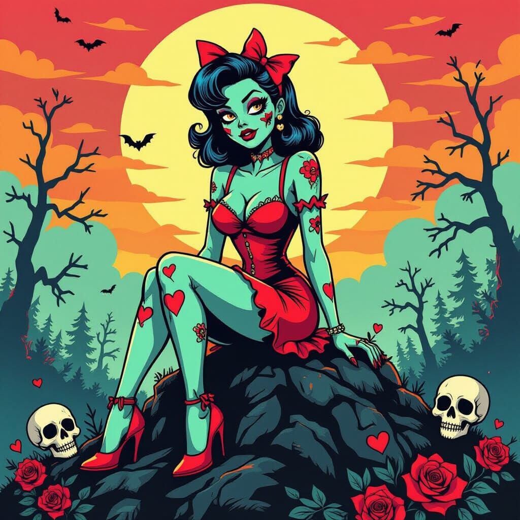 Zombie Pinup in Disney-Inspired Haunted Woods