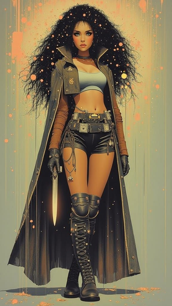 Time-Traveling Sorceress and Thief in Cyberpunk Fantasy Styl...