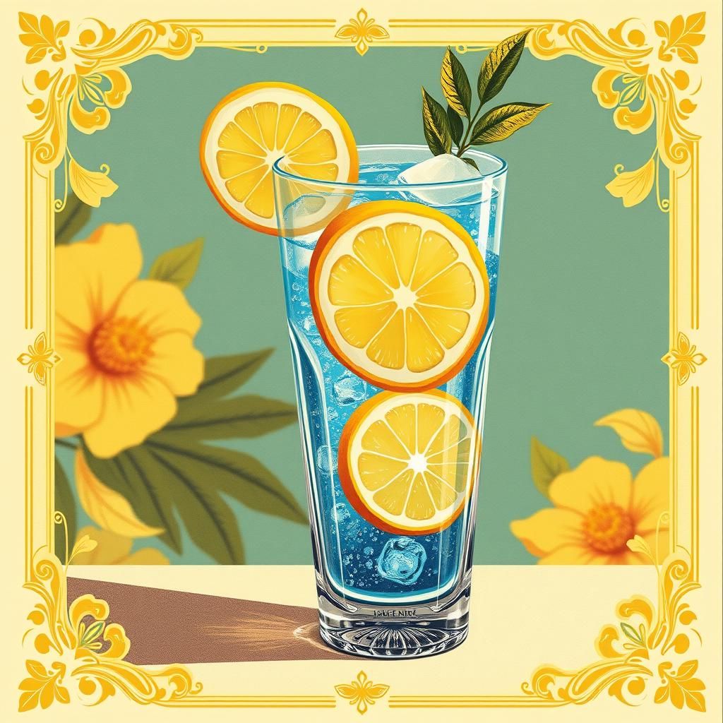 Electric Blue Highball Glass Engraving with Lemons