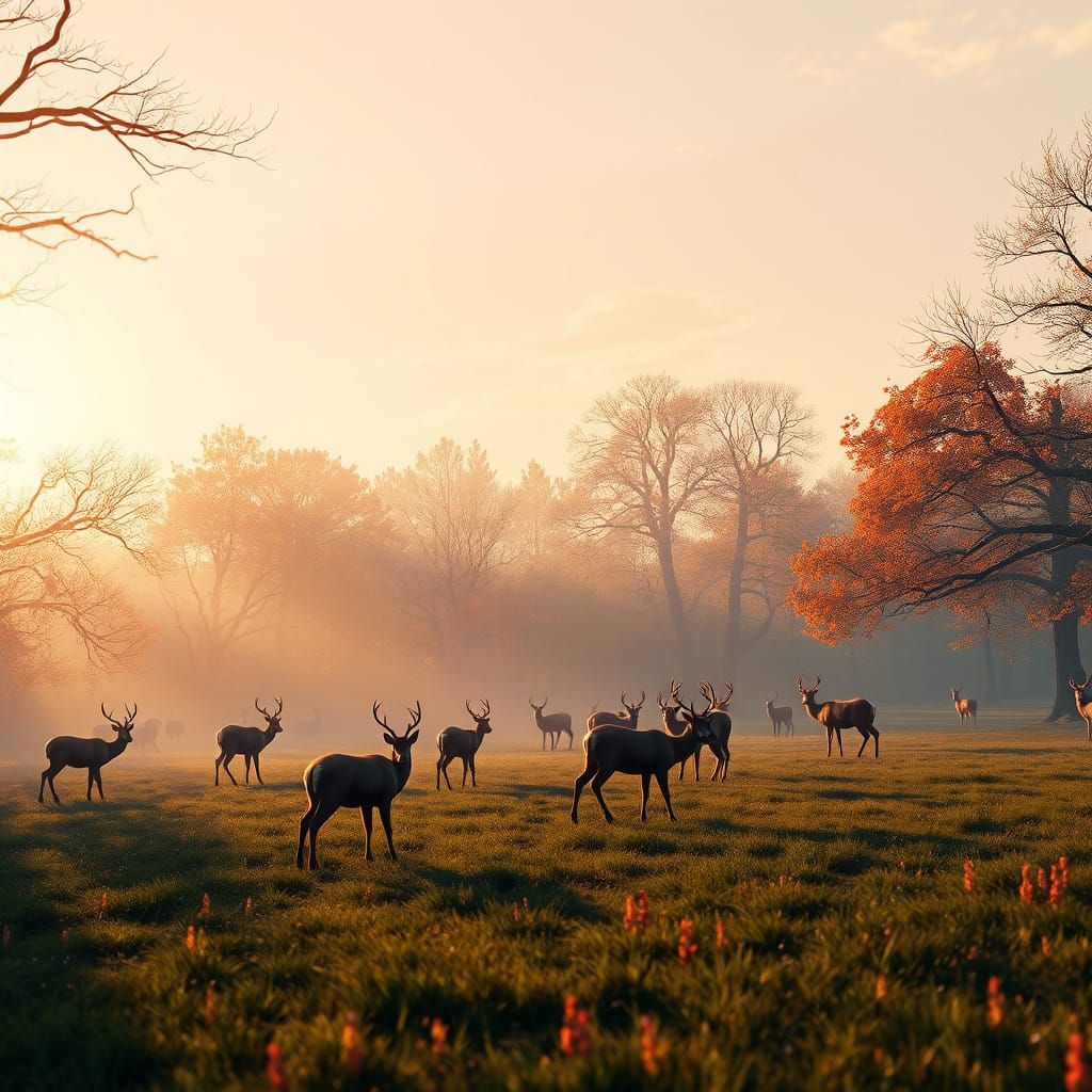 Deer in Nara Park: Hyperdetailed Concept Art