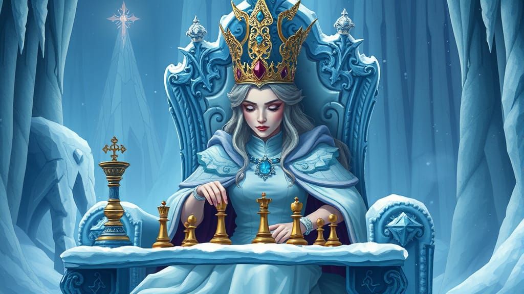 Ethereal Snow Queen Engages in Solo Chess Match