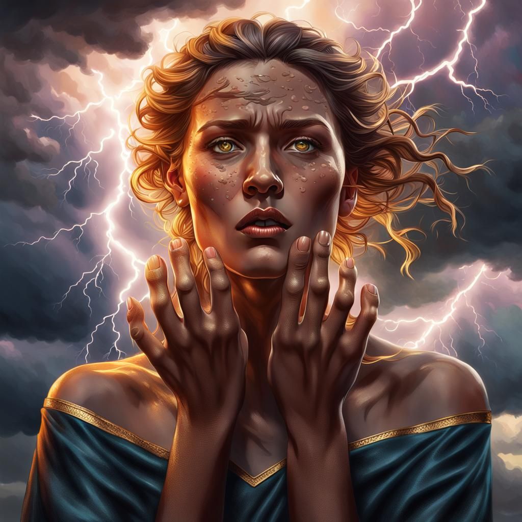 Stormy Sky Toes: Hyperrealistic Art Nouveau Portrait