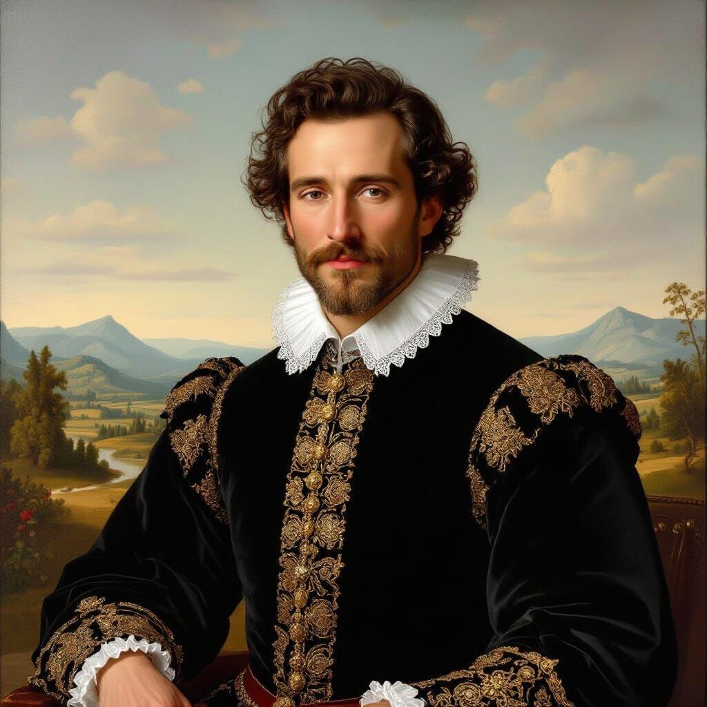 Renaissance Man with Enigmatic Smile in Hyperrealistic Style