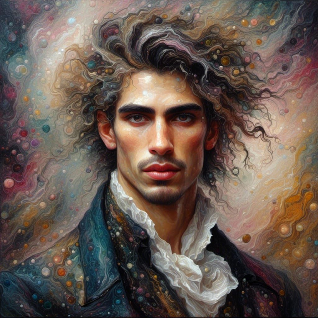 1890s Portrait of Young Man as Pour Painting