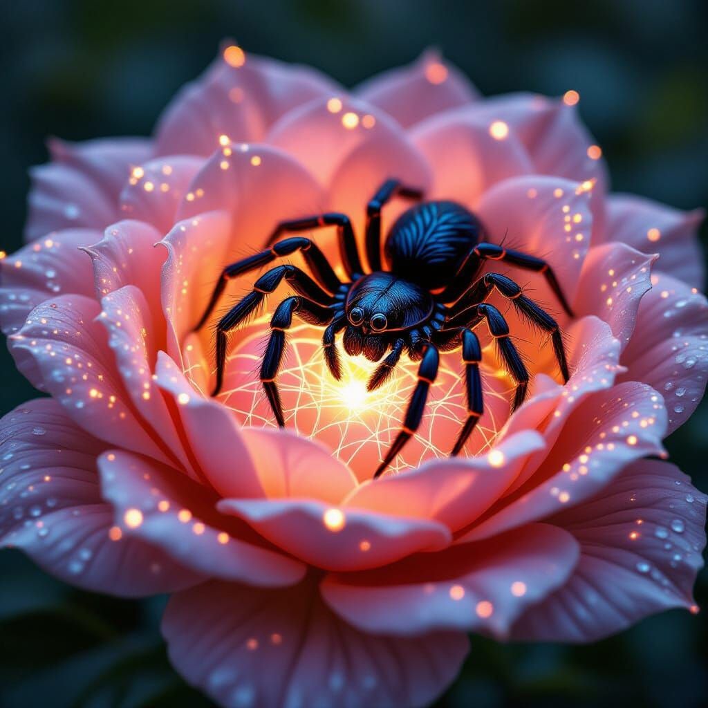 Spider Artisan Weaves Glowing Silk Sculpture in Giant Flower