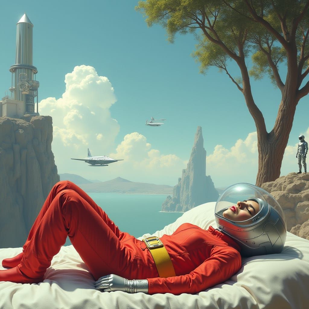 A Futuristic Adventurer in Serene Slumber