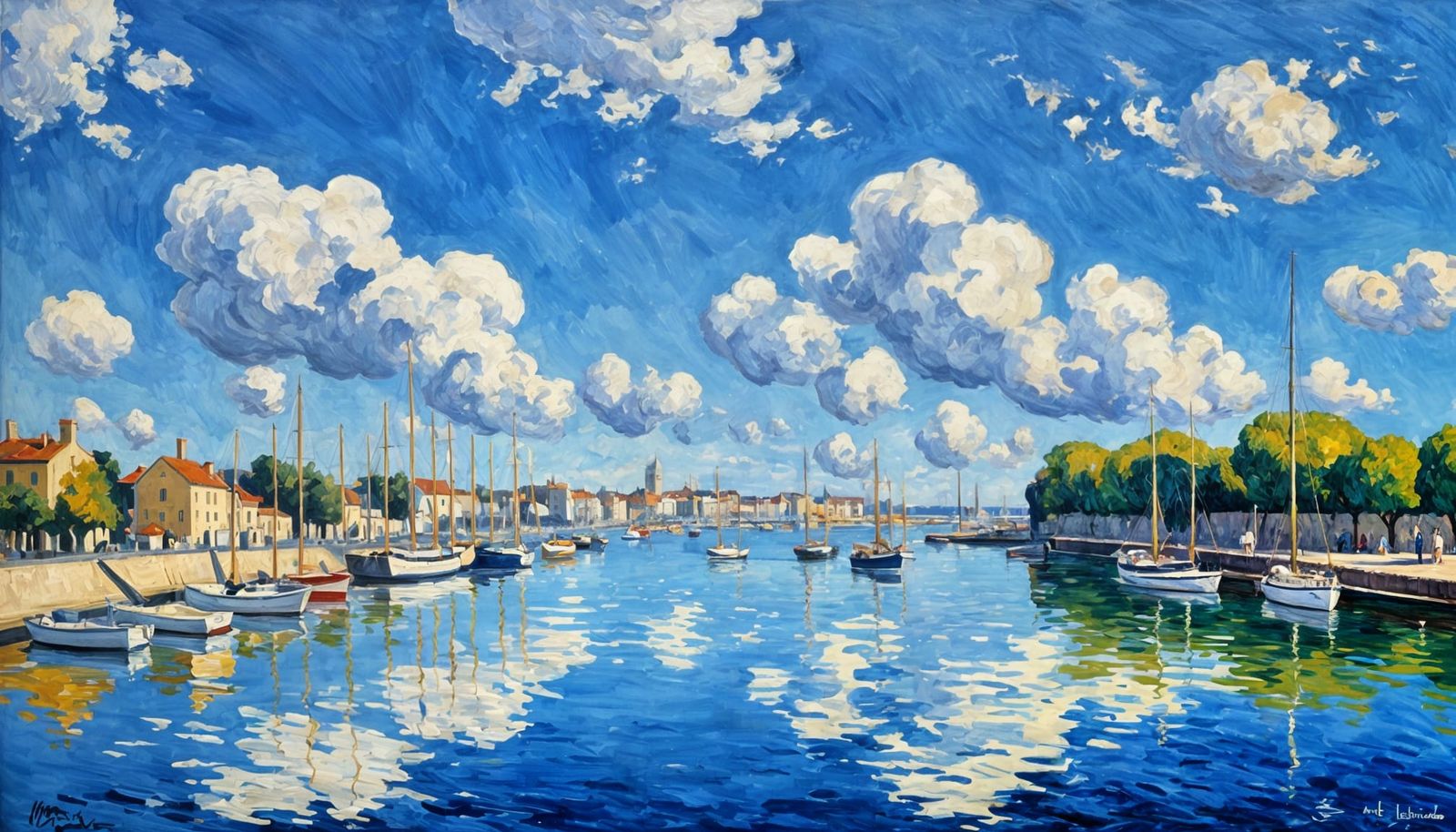 Post-Impressionist Harbor Scene in La Rochelle, France