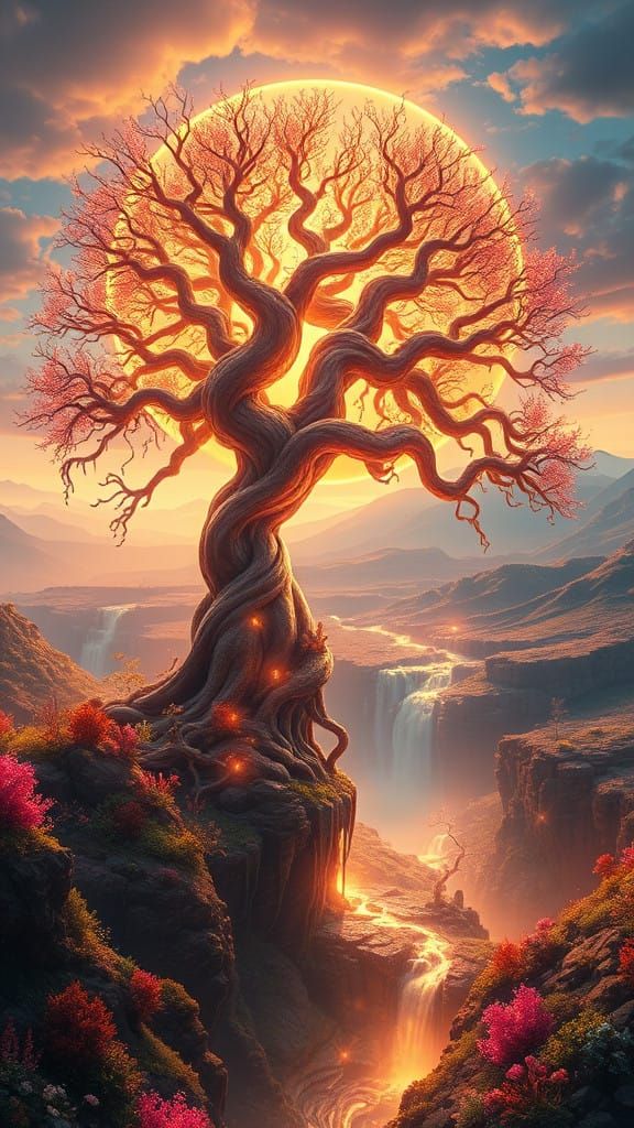 Ethereal Tree of Productivity in a Dreamlike Landscape