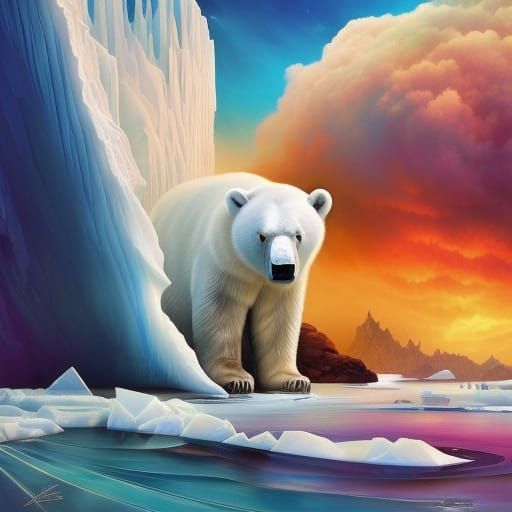 Melting Iceberg with Chibi Polar Bear Cub
